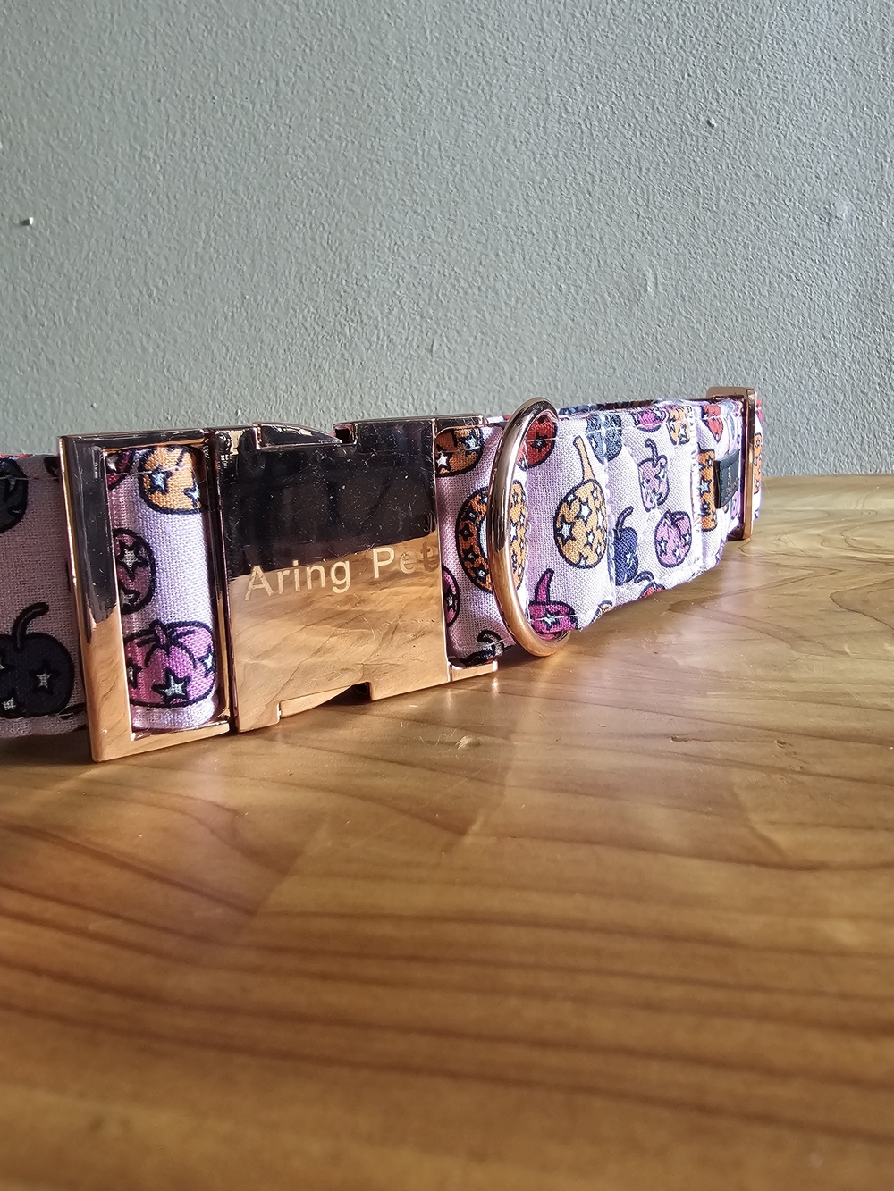 Lavender Pumpkin Print Dog Collar with Rose Gold Hardware - Picture 5 of 5